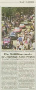 Artikel aus der BNN vom 4. Juni 2004 zum Geburtstags-Korso anlässlich des Stadtgeburtstags.