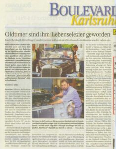 Artikel aus Boulevard Bad / Karlsruhe, Juli 2004. Berichtet wurde über unser Mitglied Karl-Christof Kirschinger.